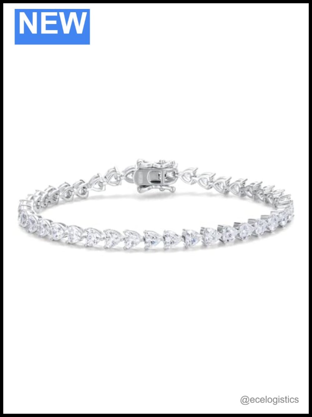 Sterling Silver Heart Tennis Bracelet 7in White Gold Plated CZ